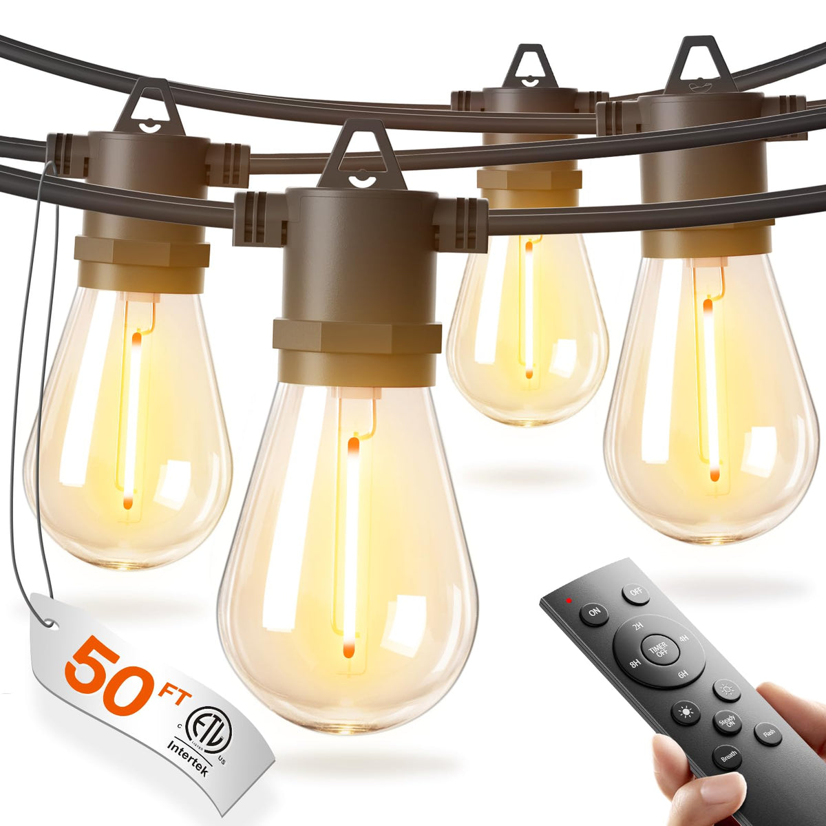 addlon 50 ft LED Outdoor String Lights with 17 Shatterproof Bulbs