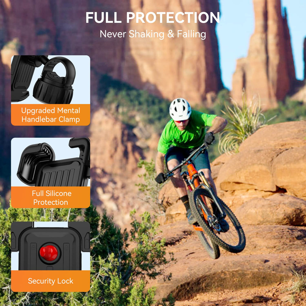 Motorcycle/Bicycle Phone Mount for 4.7-6.8 inch Phones, Orange