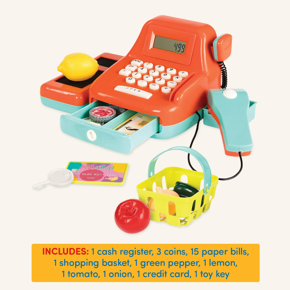 Battat Kids Cash Register with Scanner and Sounds, 26 Pieces