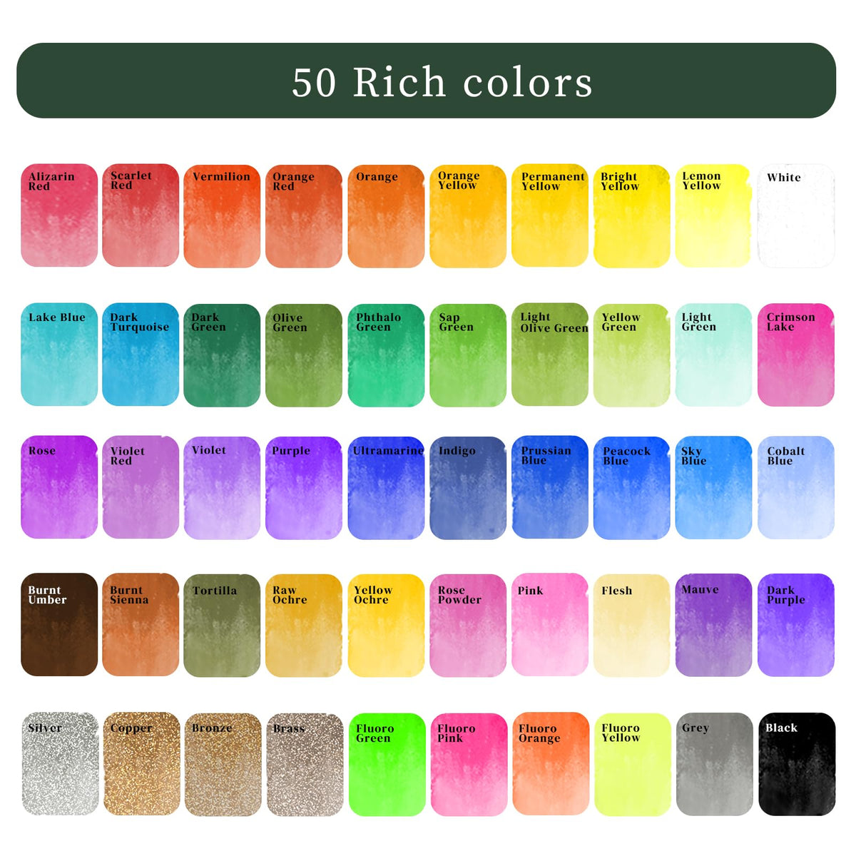 Artecho Watercolour Paint Set, 50 Colours, Portable Box