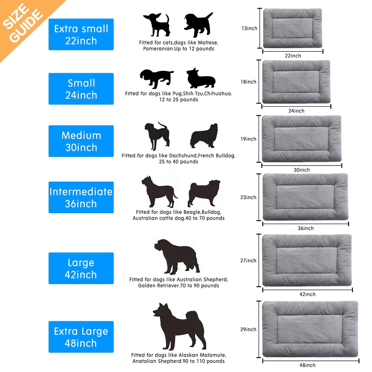 VERZEY Faux Fur Dog Crate Pad, 36 x 23 in, Grey