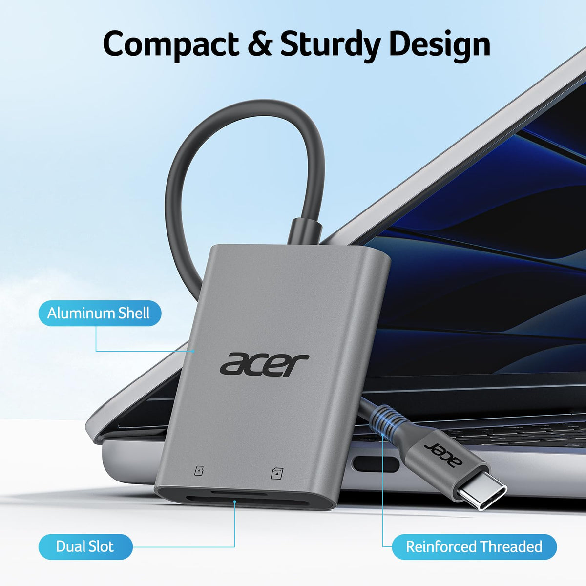 Acer USB C SD and Micro SD Card Reader, Durable Nylon