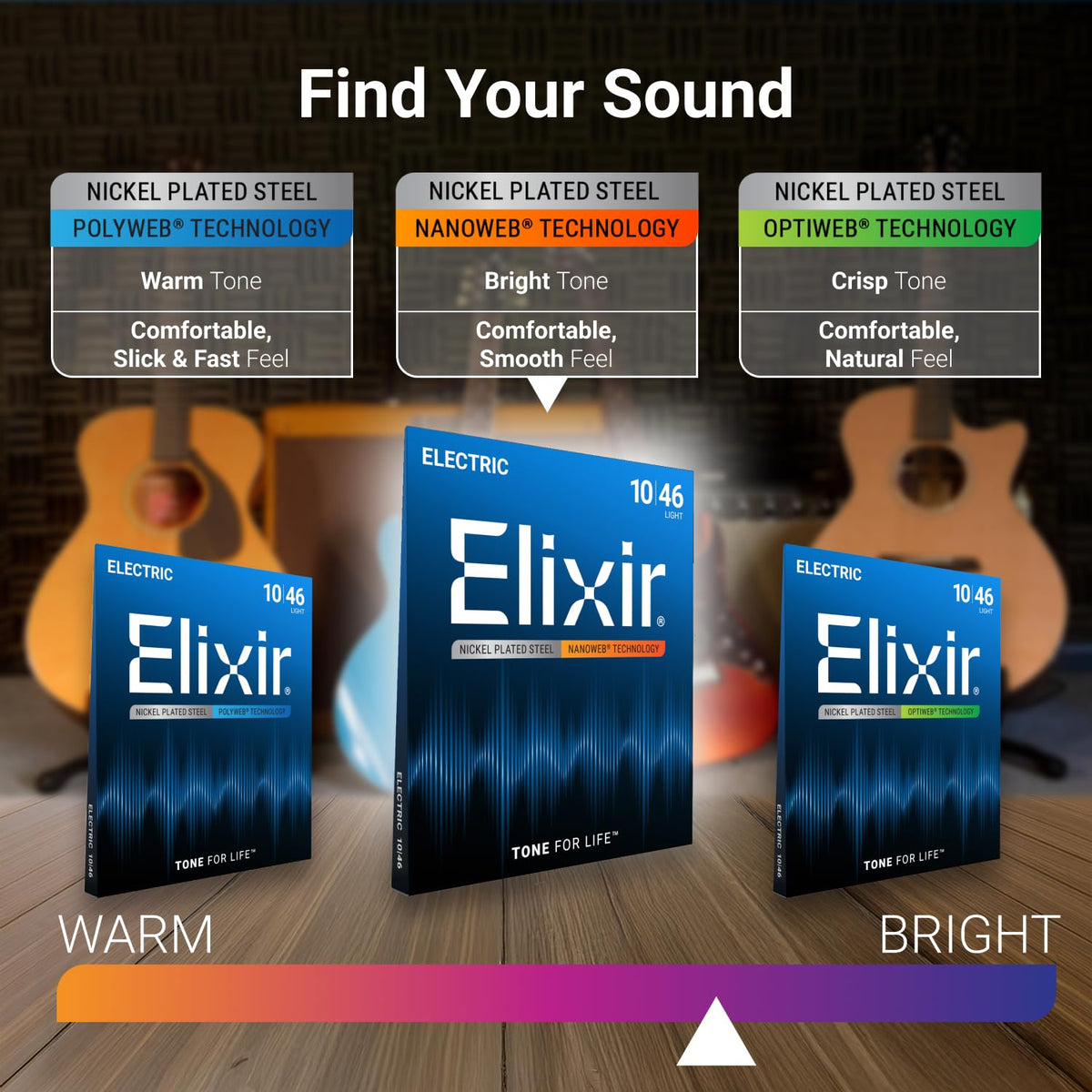 Elixir Electric Guitar Strings Nanoweb, Light 10-46