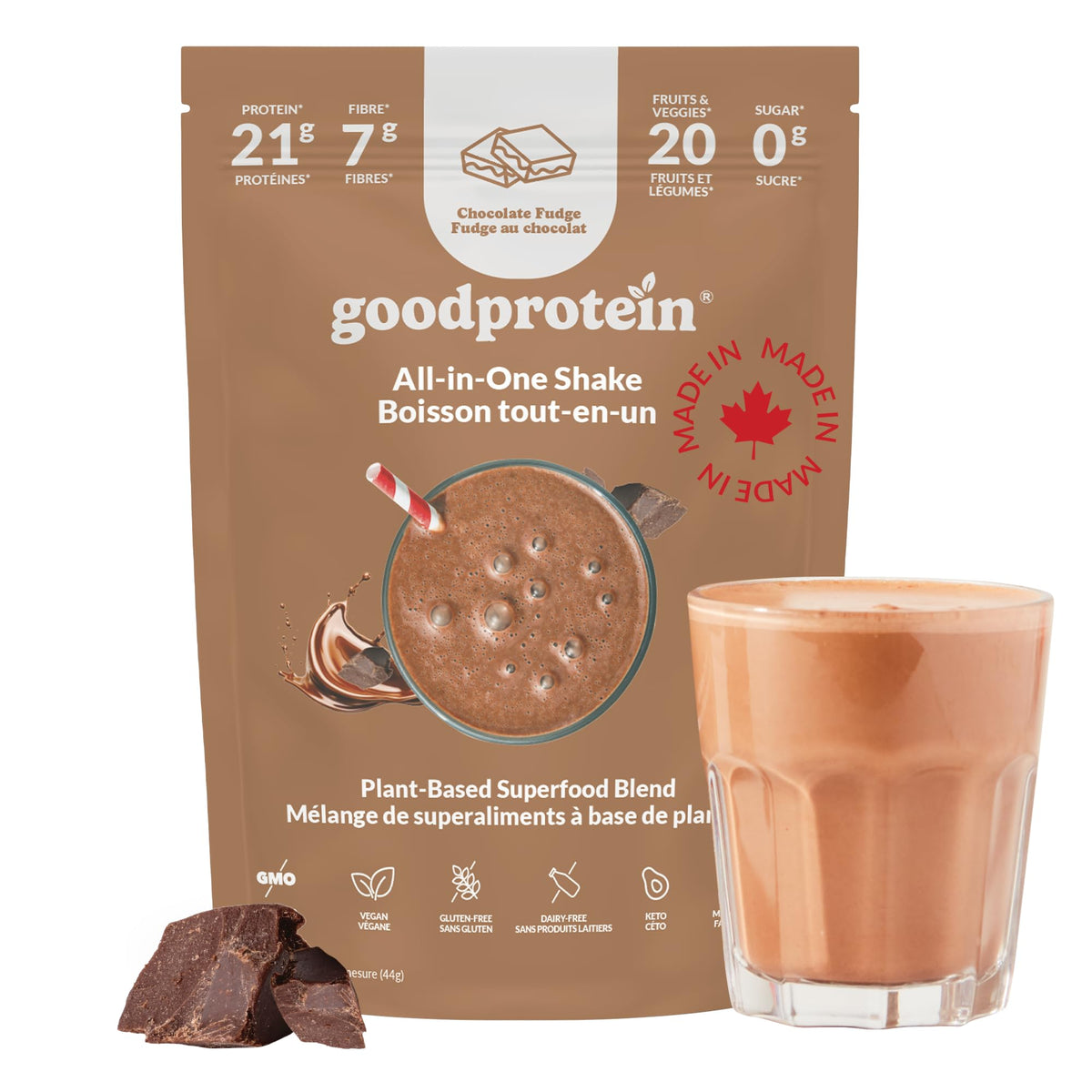 Good Protein Plant-Based All-in-One Shake, Chocolate Fudge, 880 g