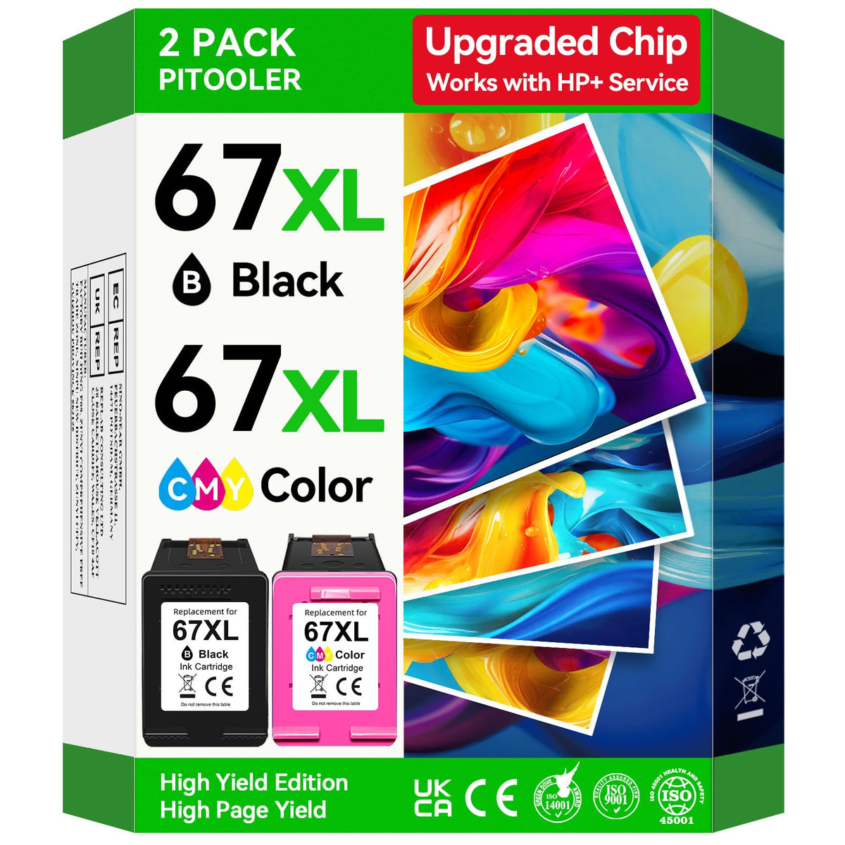 67XL Compatible Ink Cartridges for HP 67, Black/Colour Combo Pack
