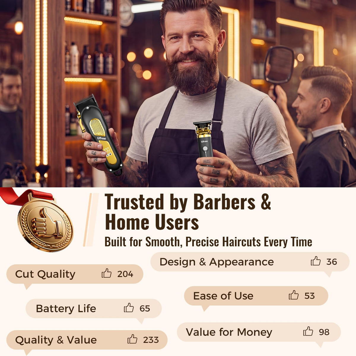 Ufree Cordless Hair Clippers and Trimmers Grooming Kit for Men