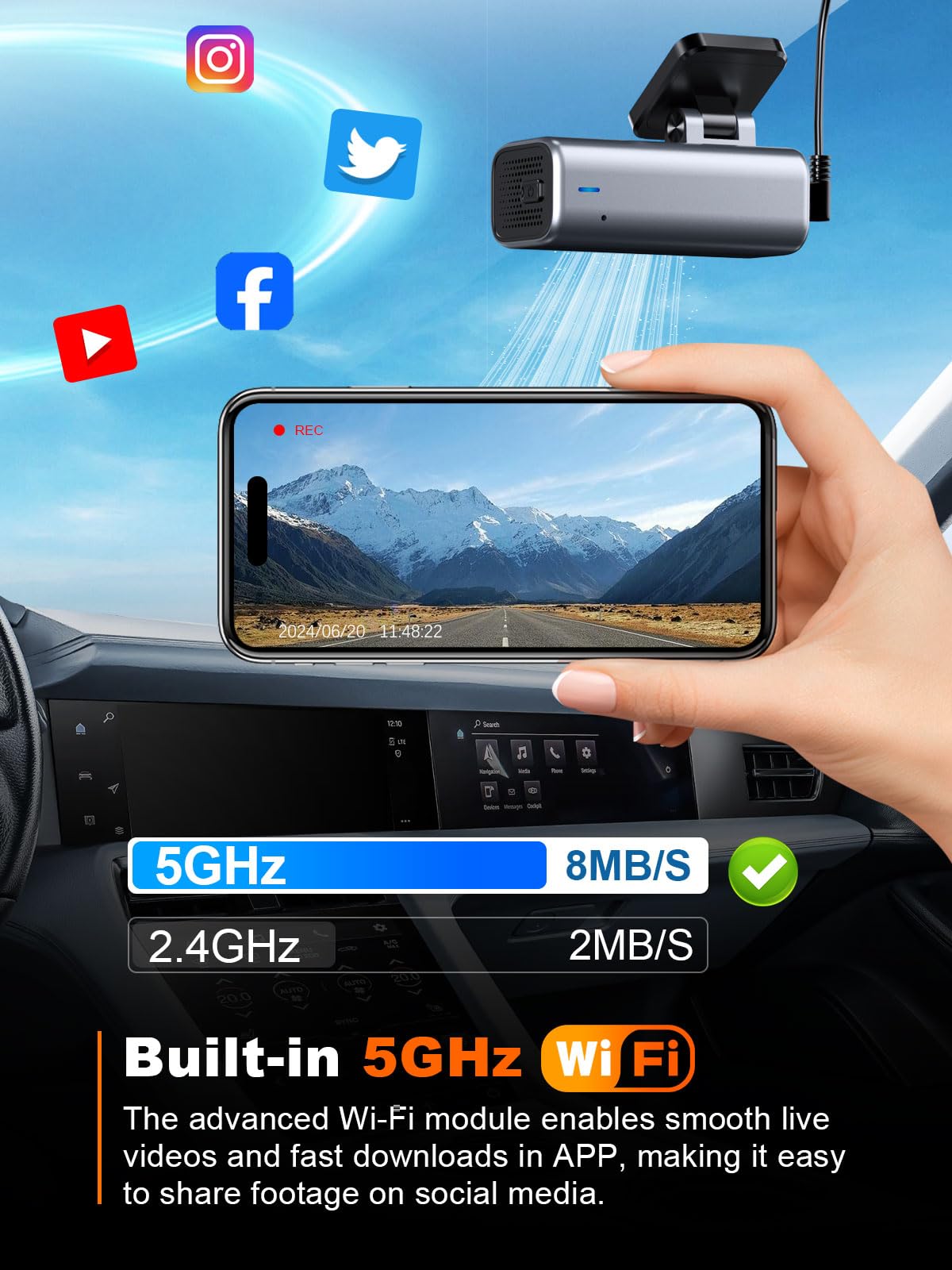 galphi 4K Front Dash Cam with 5G WiFi & 32 GB Card