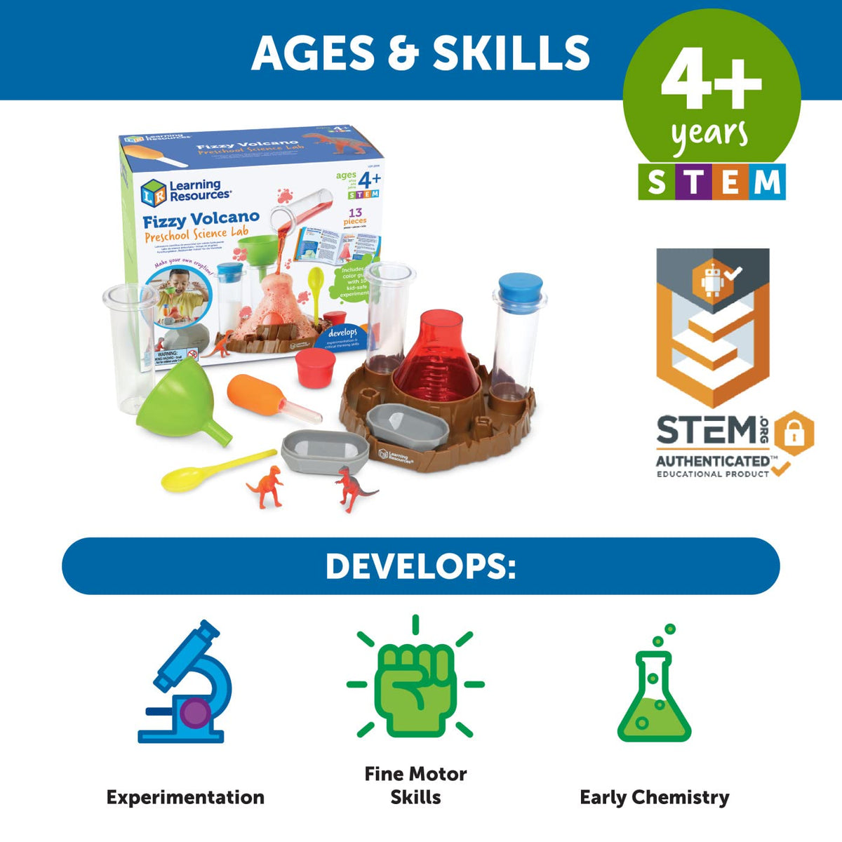Learning Resources Fizzy Volcano Science Lab, 13 Pieces, Ages 4+