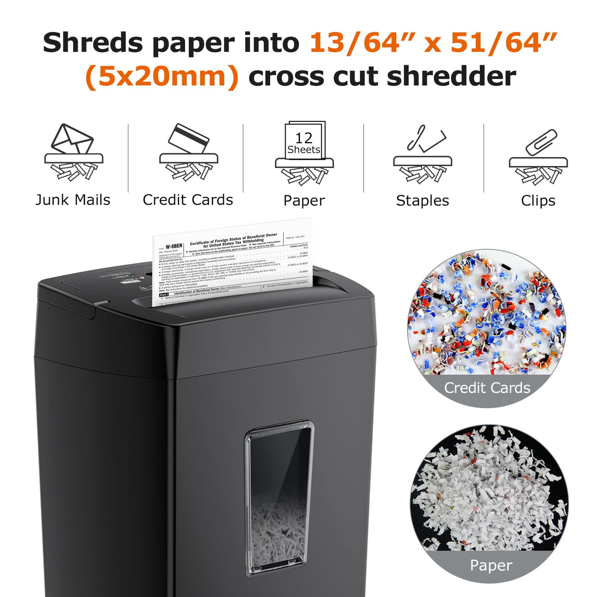 Bonsaii 12-Sheet Cross Cut Paper Shredder, 5.5 Gal (C275-A)