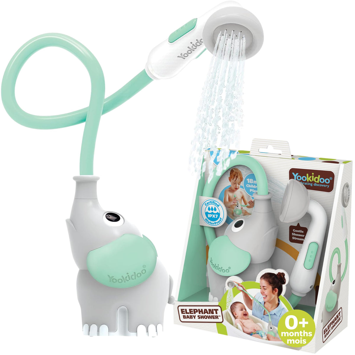 Yookidoo Elephant Baby Bath Shower Head, Teal (40212)