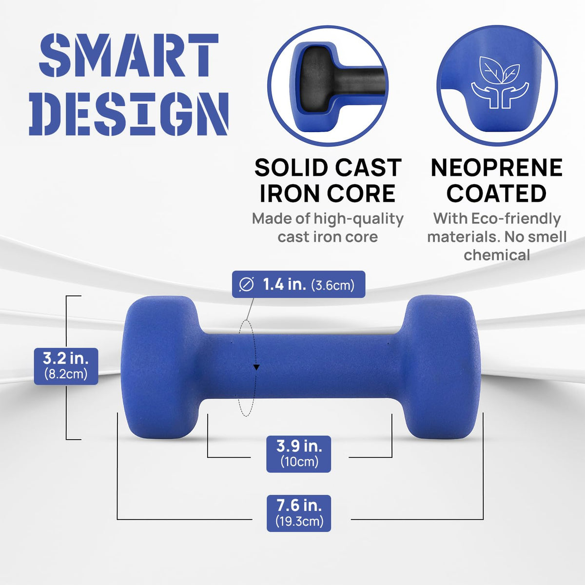Yes4All Neoprene Dumbbells Pair, D. Blue, 6lbs
