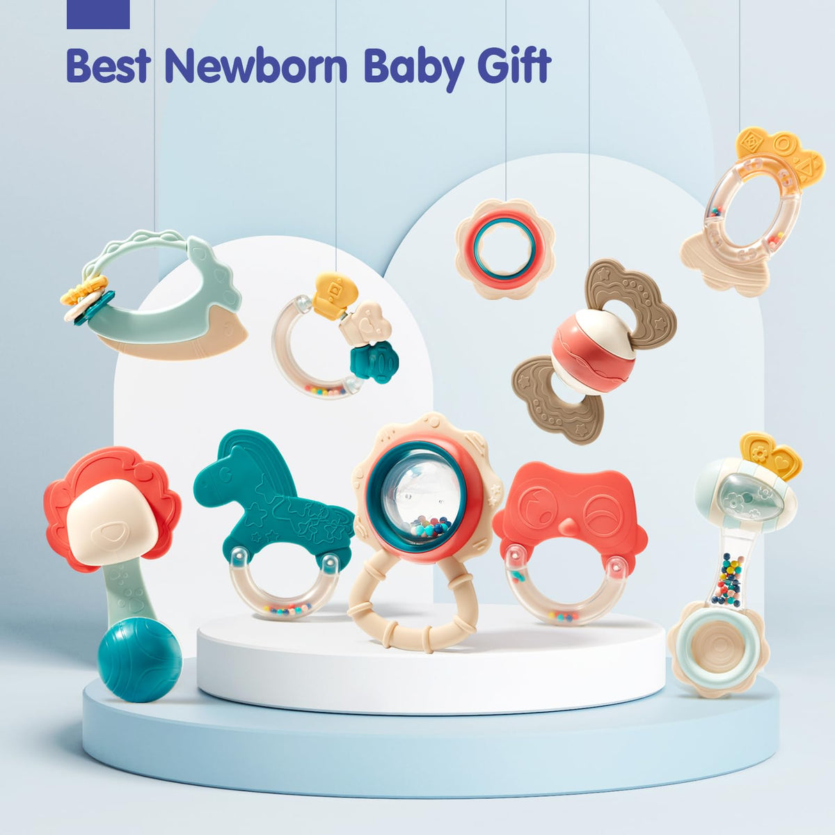hahaland Baby Teething Toys Set, 10 Pcs with Storage Box