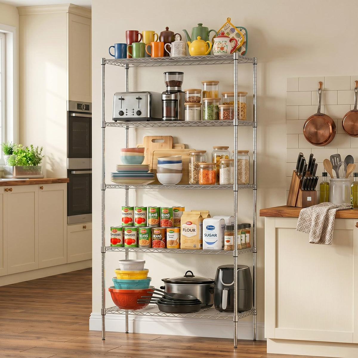 FDW Wire Storage Shelving Unit, Chrome, 36" x 14" x 72"