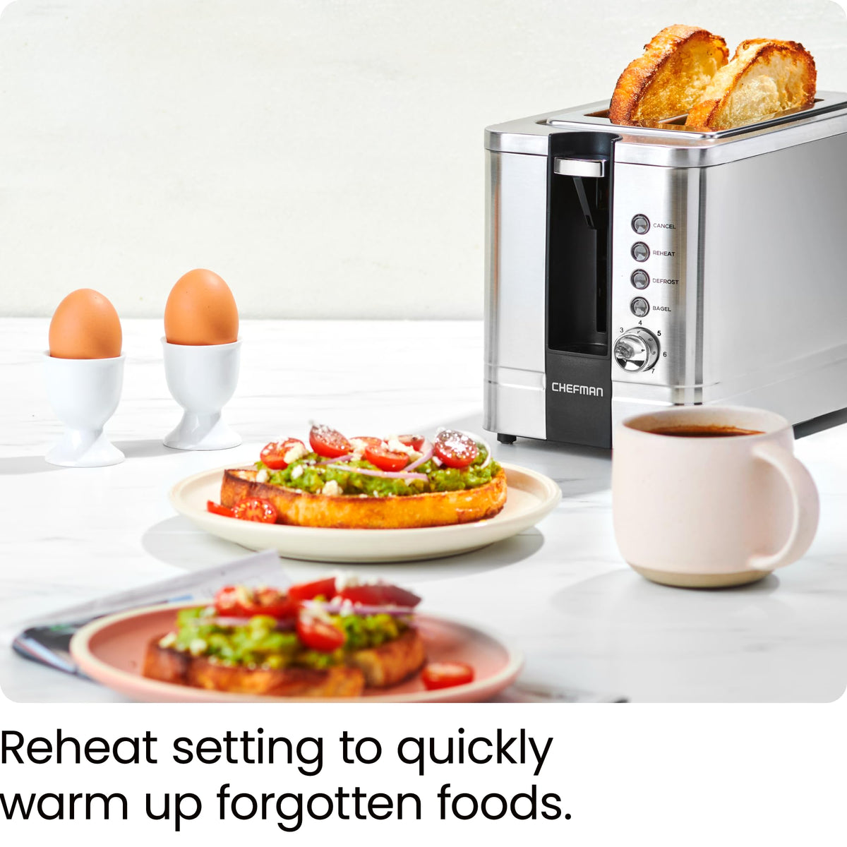 Chefman 2-Slice Pop-Up Stainless Steel Toaster, 850W, Silver