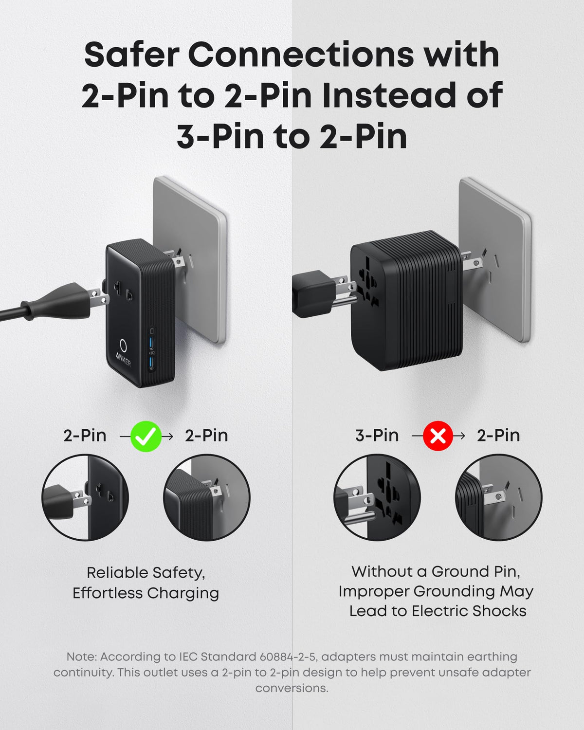 Anker Nano 5-Port Foldable Travel Plug Adapter, Black