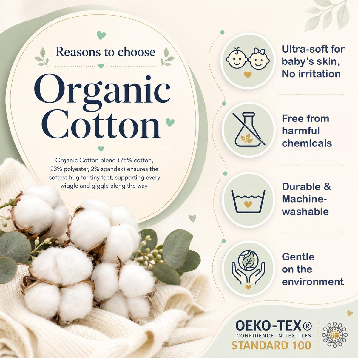 Mother's Choice Organic Cotton Baby Socks, 0-6 Months (12 Pairs)