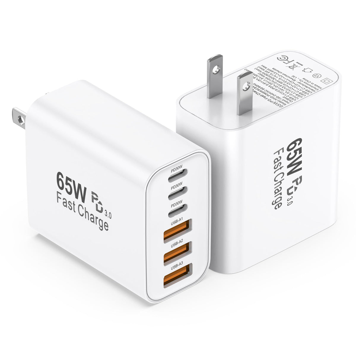 USB C Charger Block 65W, 6-Port, 2 Pack