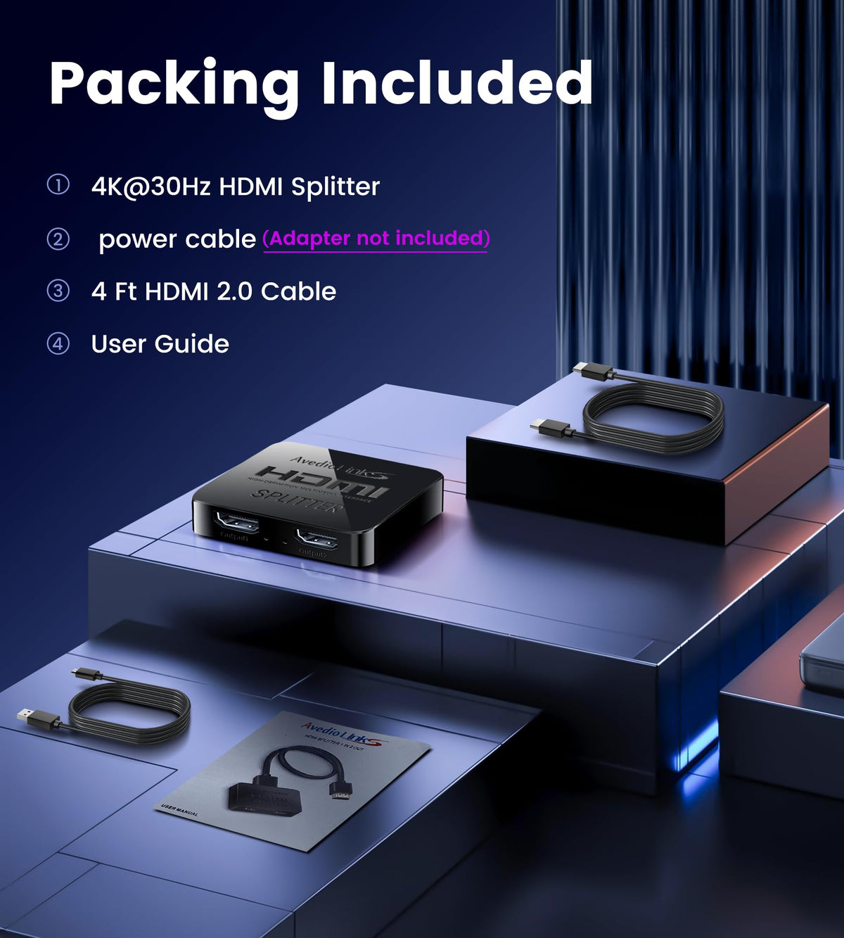 avedio links 1 in 2 Out 4K HDMI Splitter with 4 ft Cable