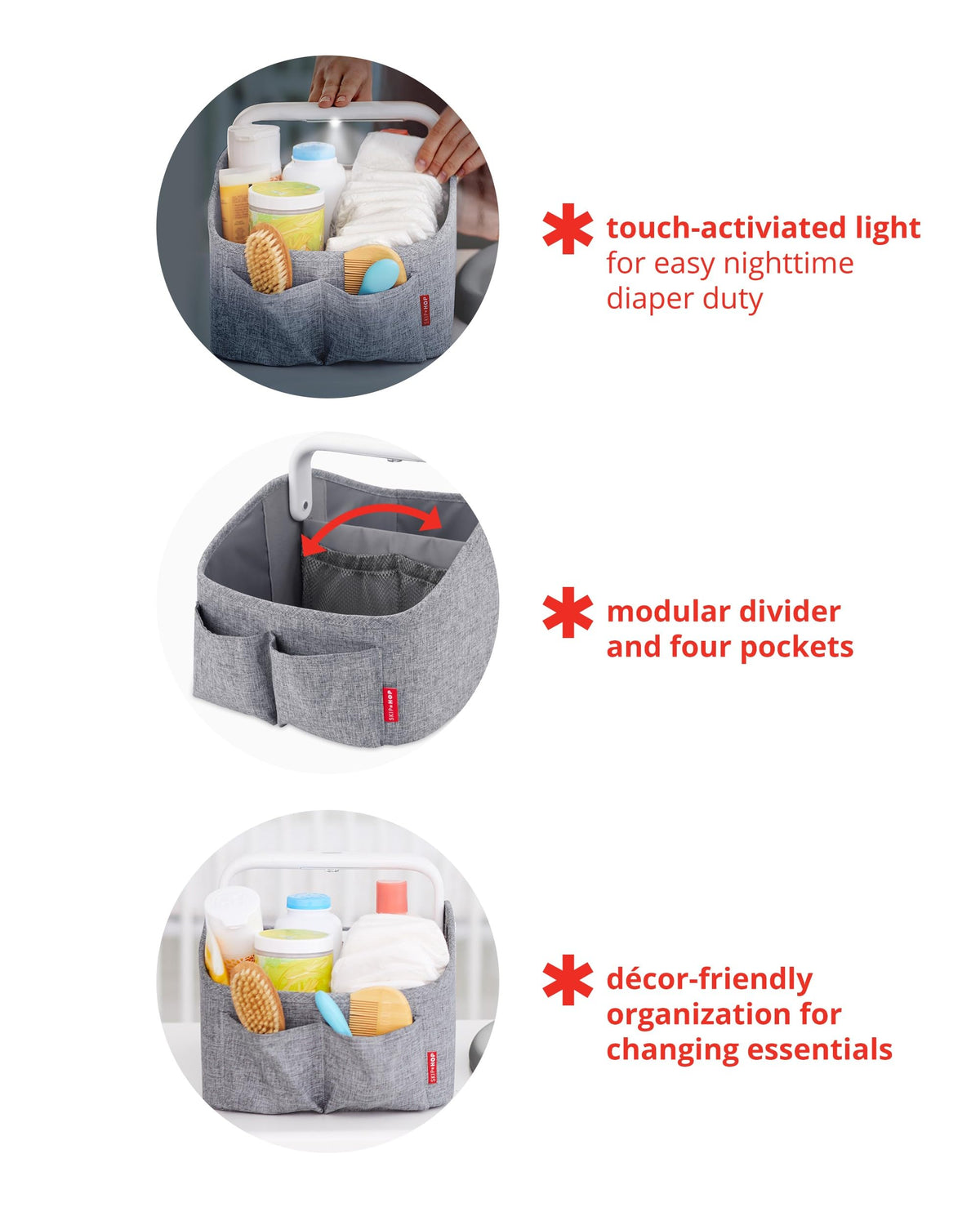 Skip Hop Diaper Caddy Organizer with Night Light, Oat