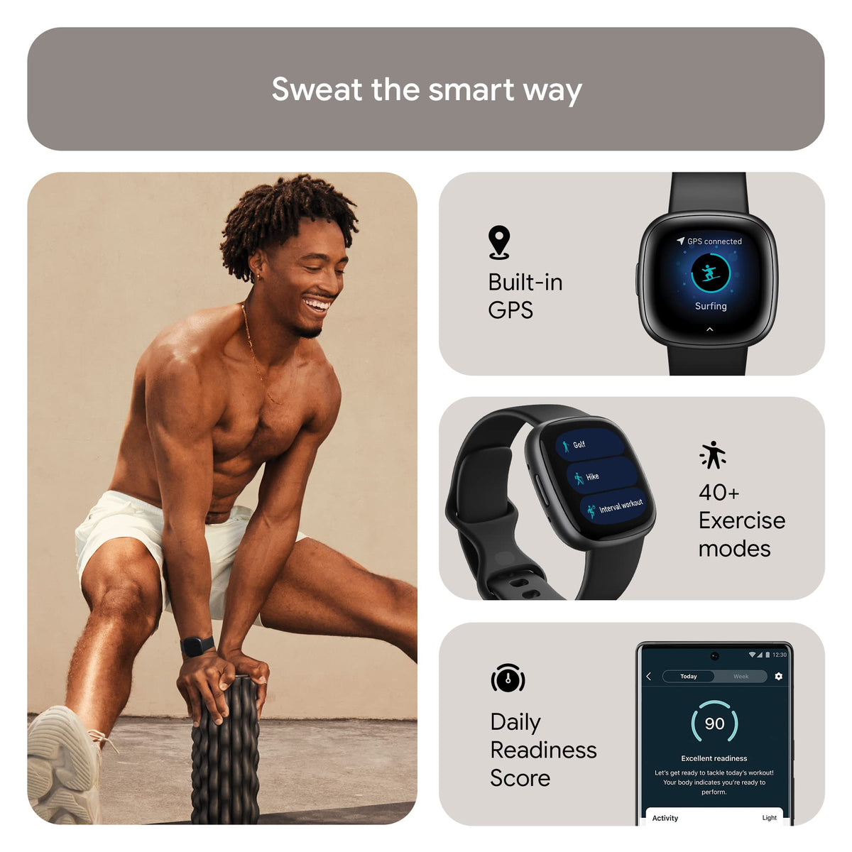 Google Fitbit Versa 4 Fitness Smartwatch, Black/Graphite