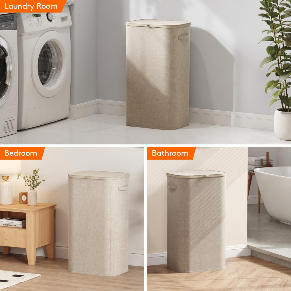 Lifewit 105L Collapsible Laundry Hamper with Lid, Beige