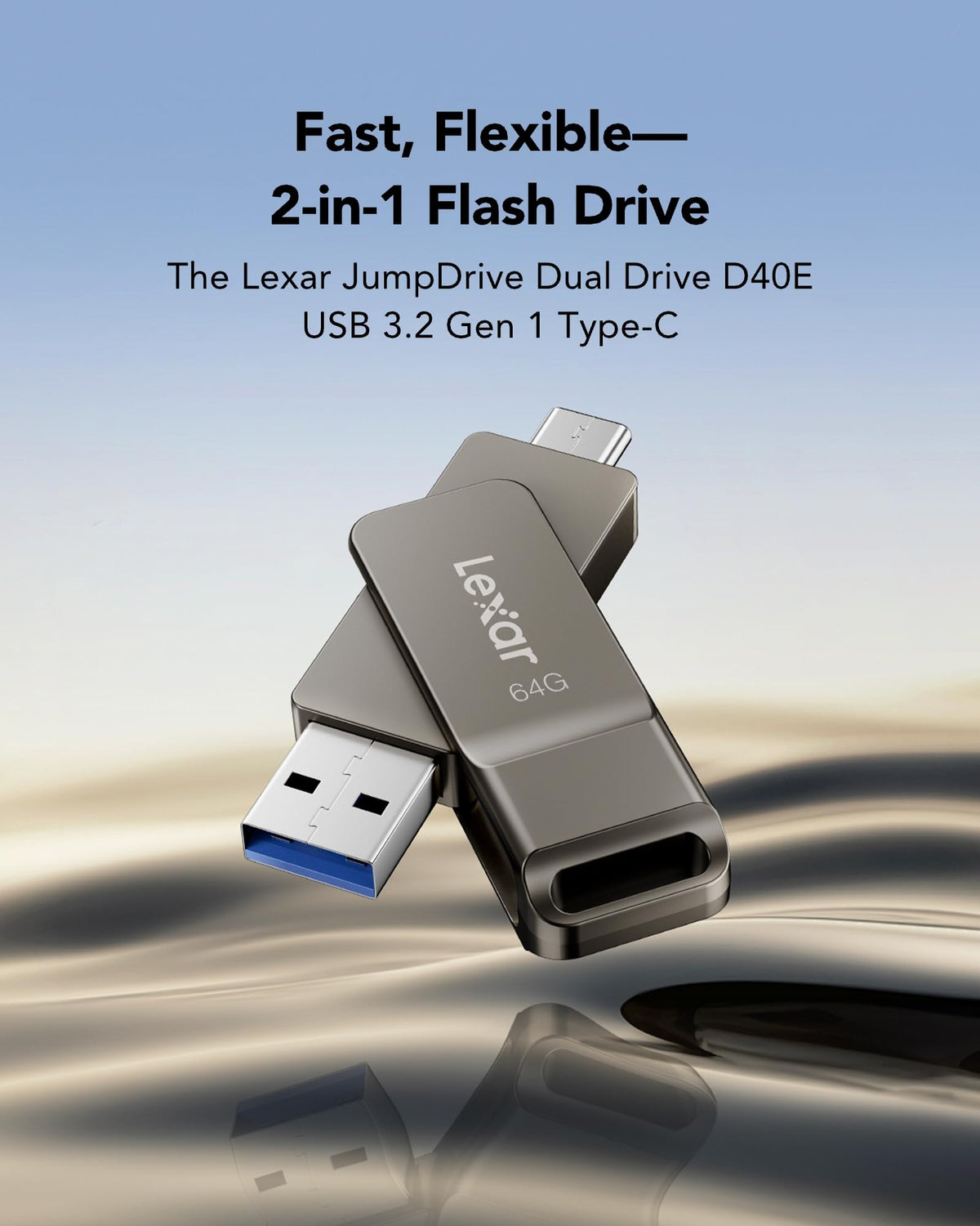 Lexar D40E Dual USB-C Flash Drive, 64 GB, Titanium Grey