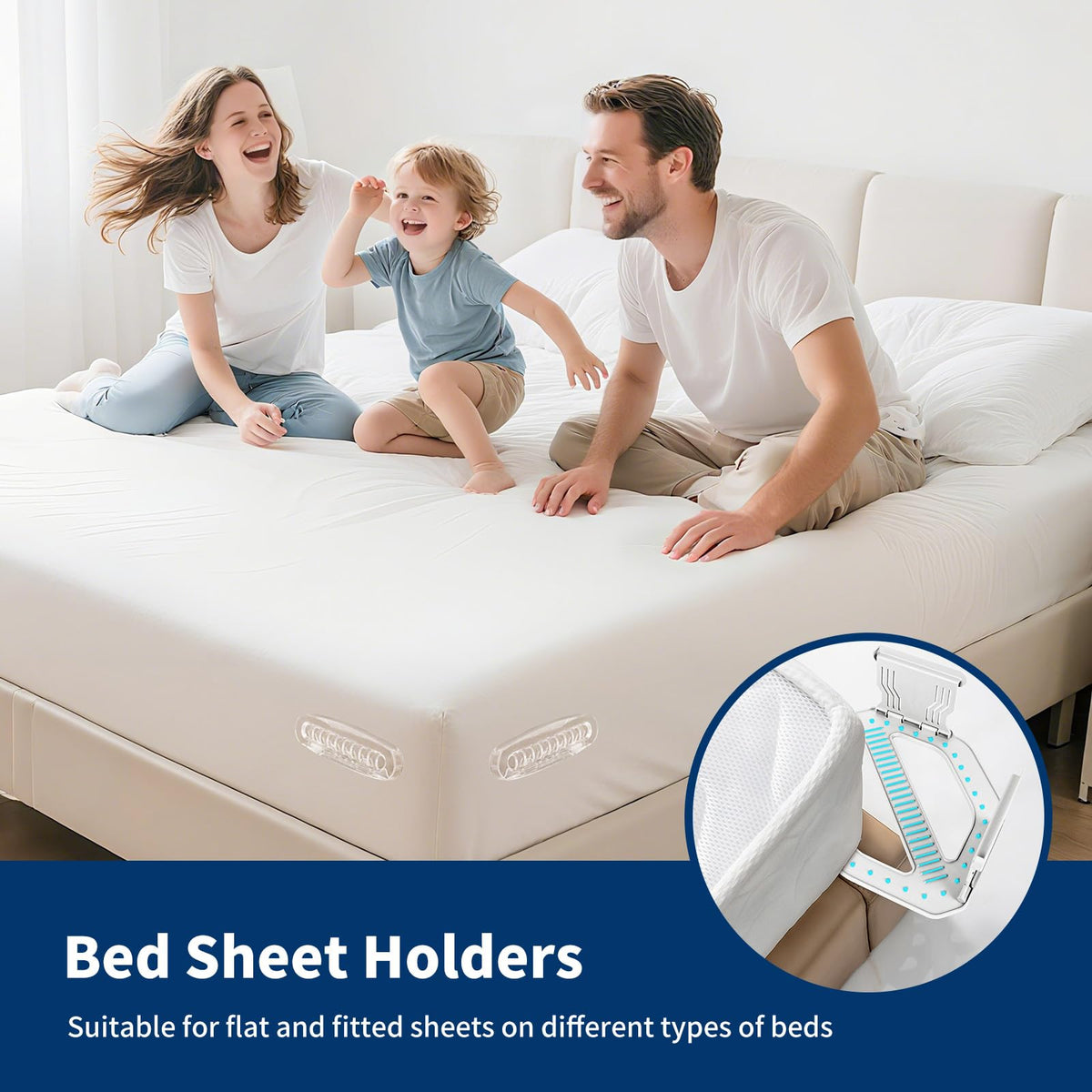 AMOVO Bed Sheet Holders, White, 4 Pack