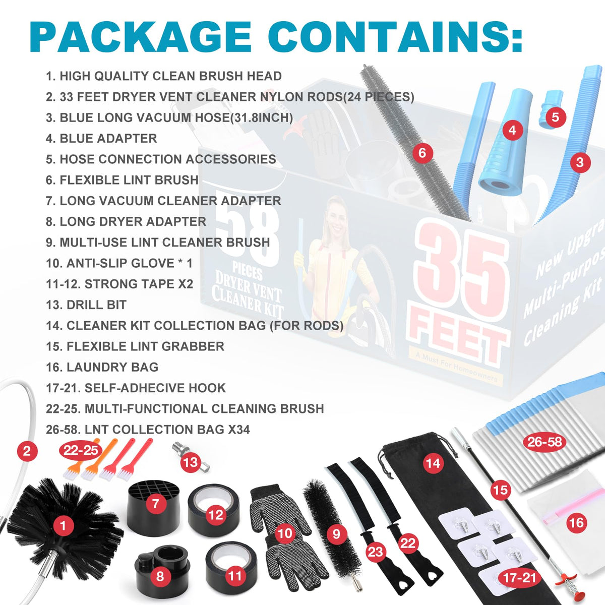 Sealegend Dryer Vent Cleaning Kit, 58 Pieces