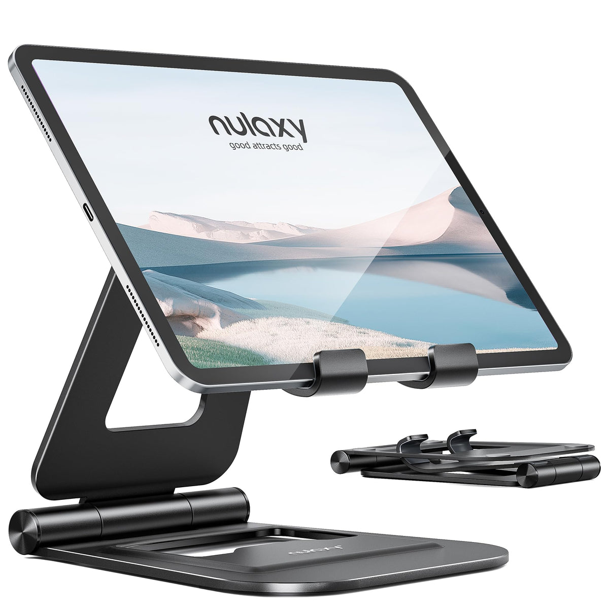 Nulaxy Dual Foldable Aluminum Tablet Stand, Black