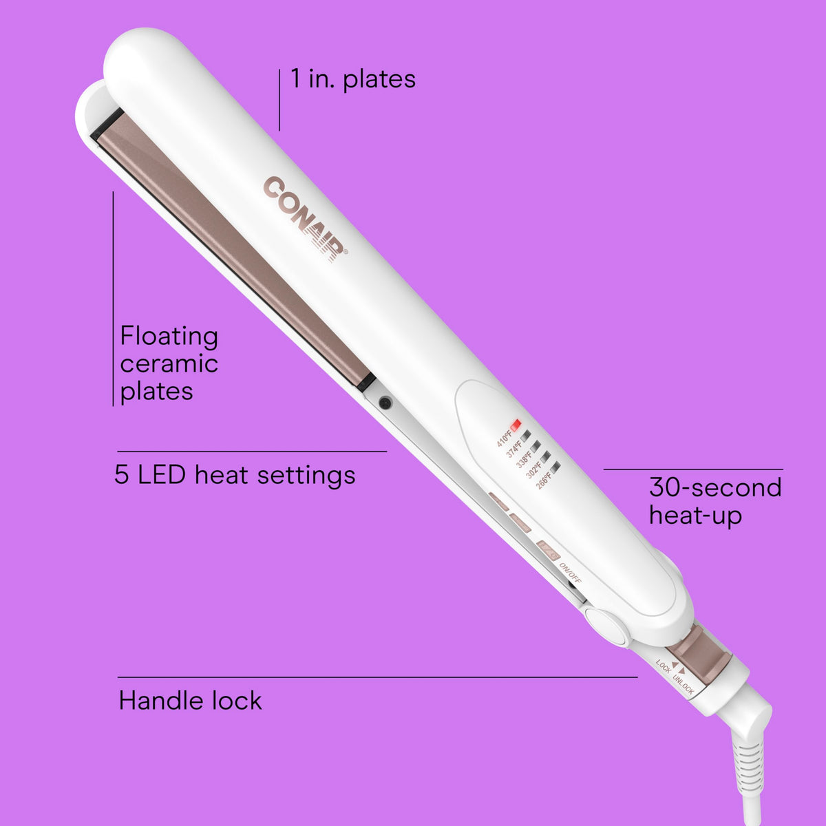 Conair Double Ceramic Flat Iron, 1 Inch Floating Plates, up to 410°F