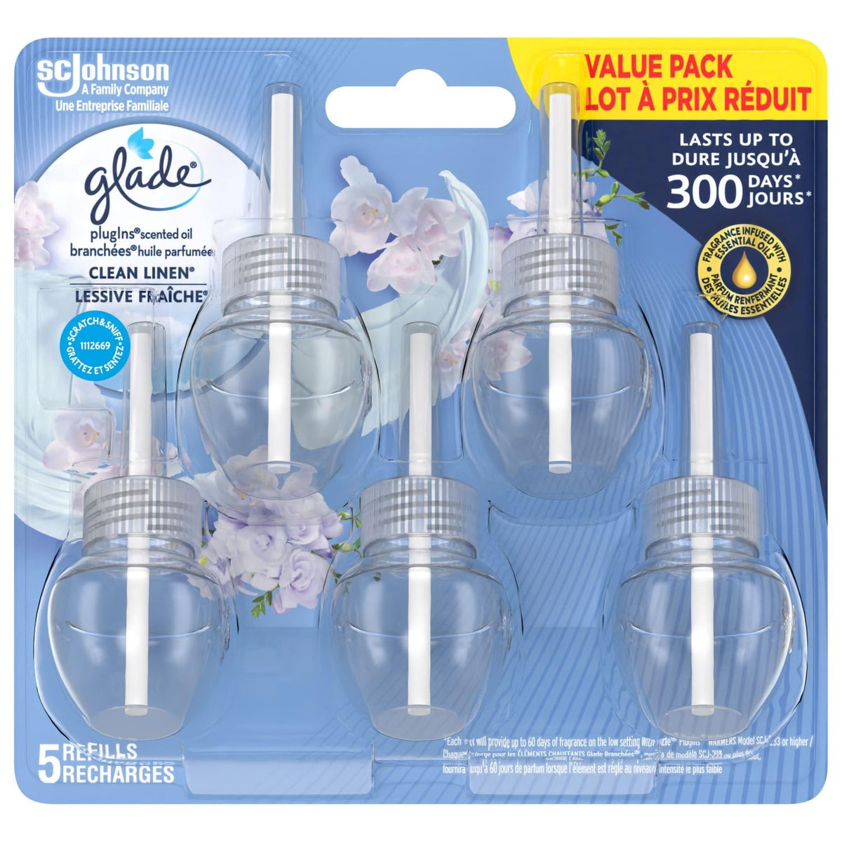 Glade PlugIns Air Freshener Oil Refills, Clean Linen, 5 Refills