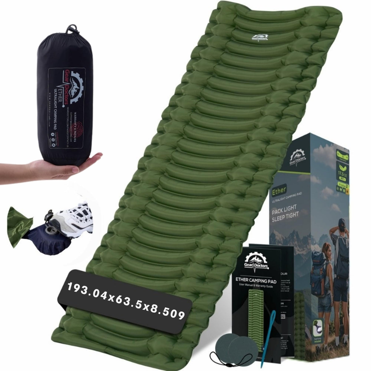 Gear Doctors Ether Ultralight Camping Sleeping Pad, 500 g