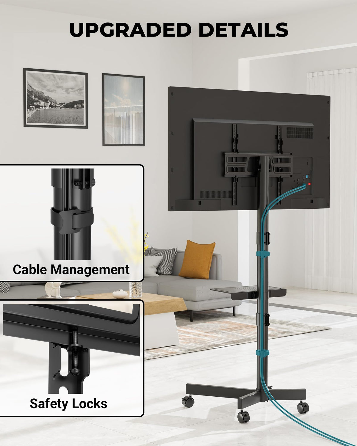 BONTEC Rolling TV Stand with Tilt for 23-60 Inch TVs, Black
