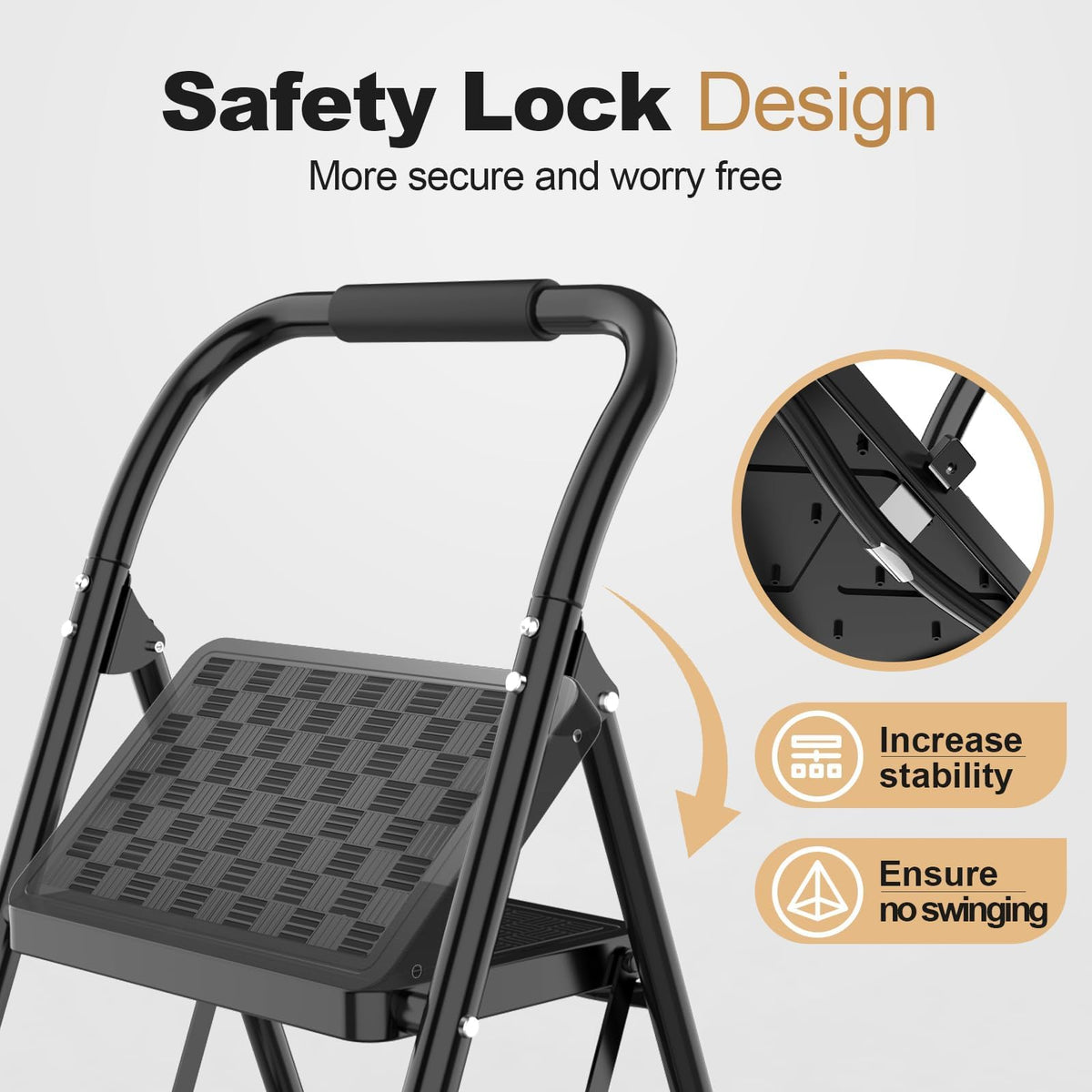 HBTower 2 Step Folding Step Stool, Cushioned Handle, 330 lbs