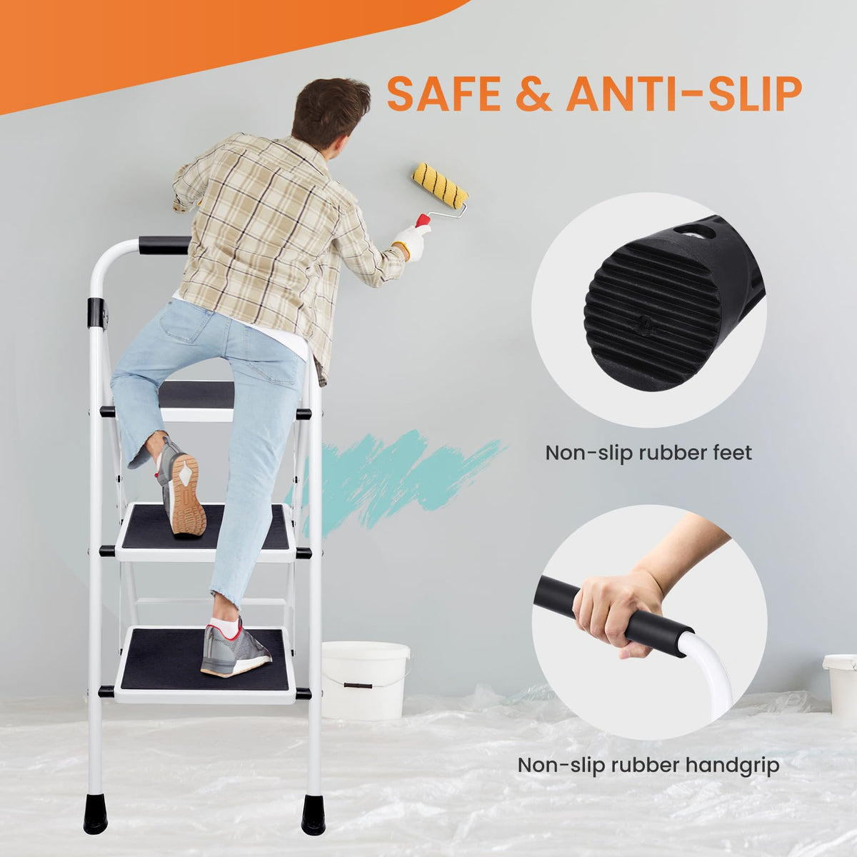 Sweetcrispy 3 Step Ladder Folding Step Stool, Anti-Slip Pedal