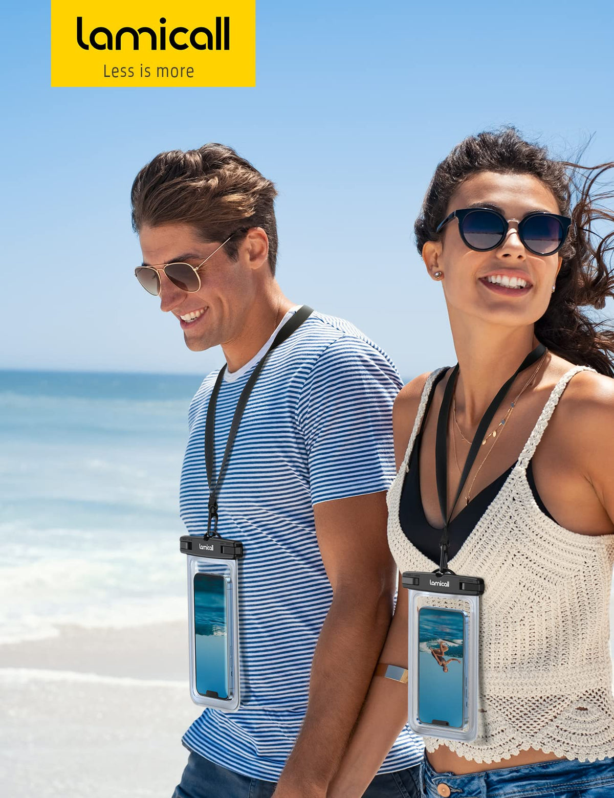 Lamicall IPX8 Waterproof Phone Pouch with Lanyard, 2 Pack