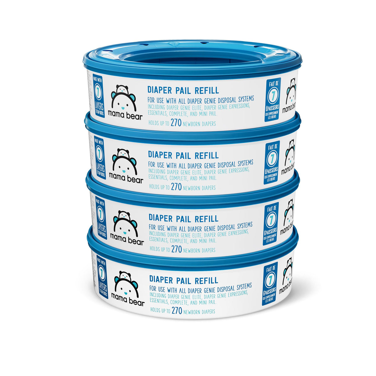 Mama Bear Diaper Pail Refills for Diaper Genie, 270 Count, Pack of 4