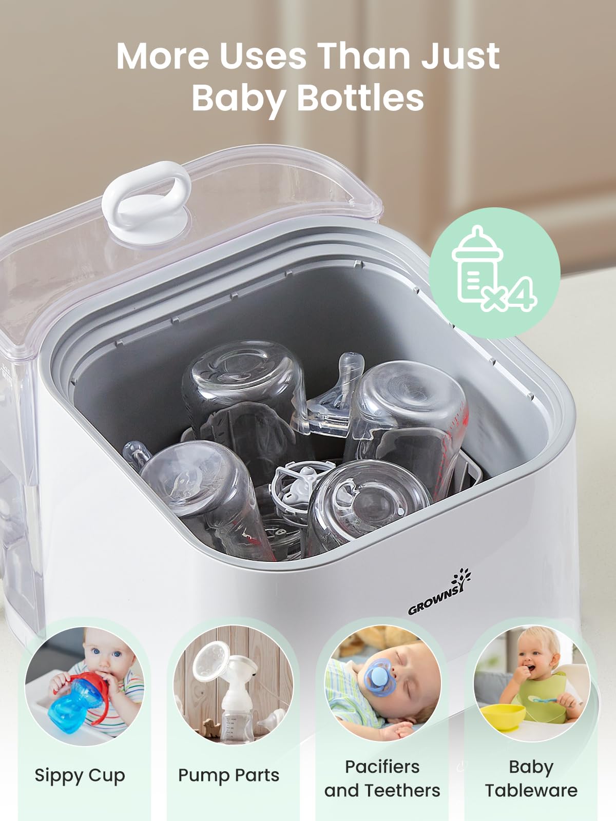 Grownsy EaseClean Baby Bottle Washer Pro, Sterilizer and Dryer