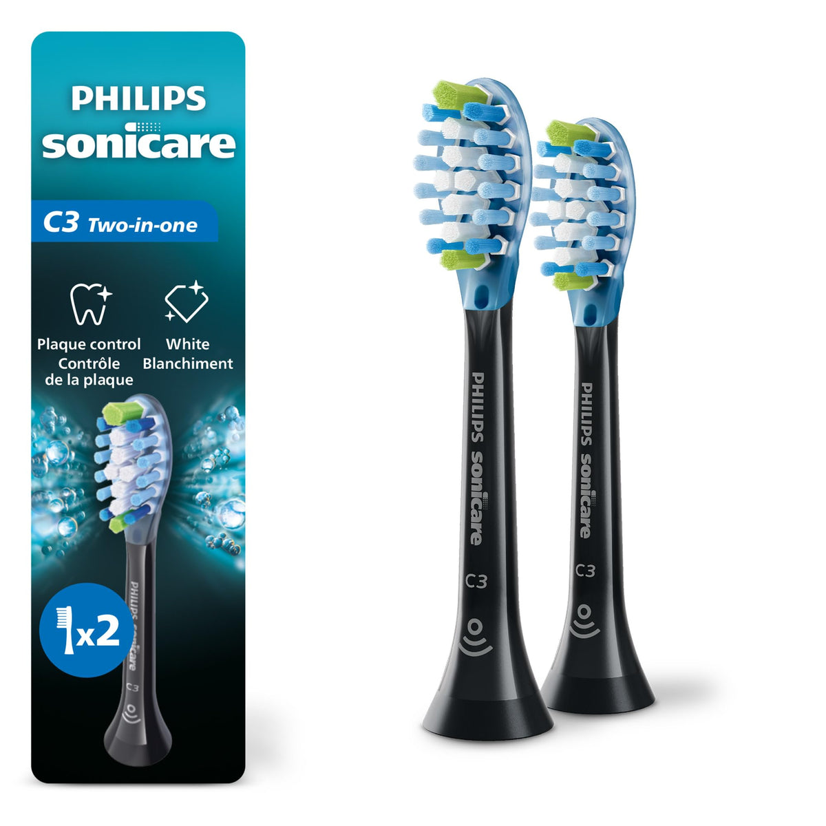Philips Sonicare C3 Replacement Brush Heads, Black, 2 Pack, HX9042/95