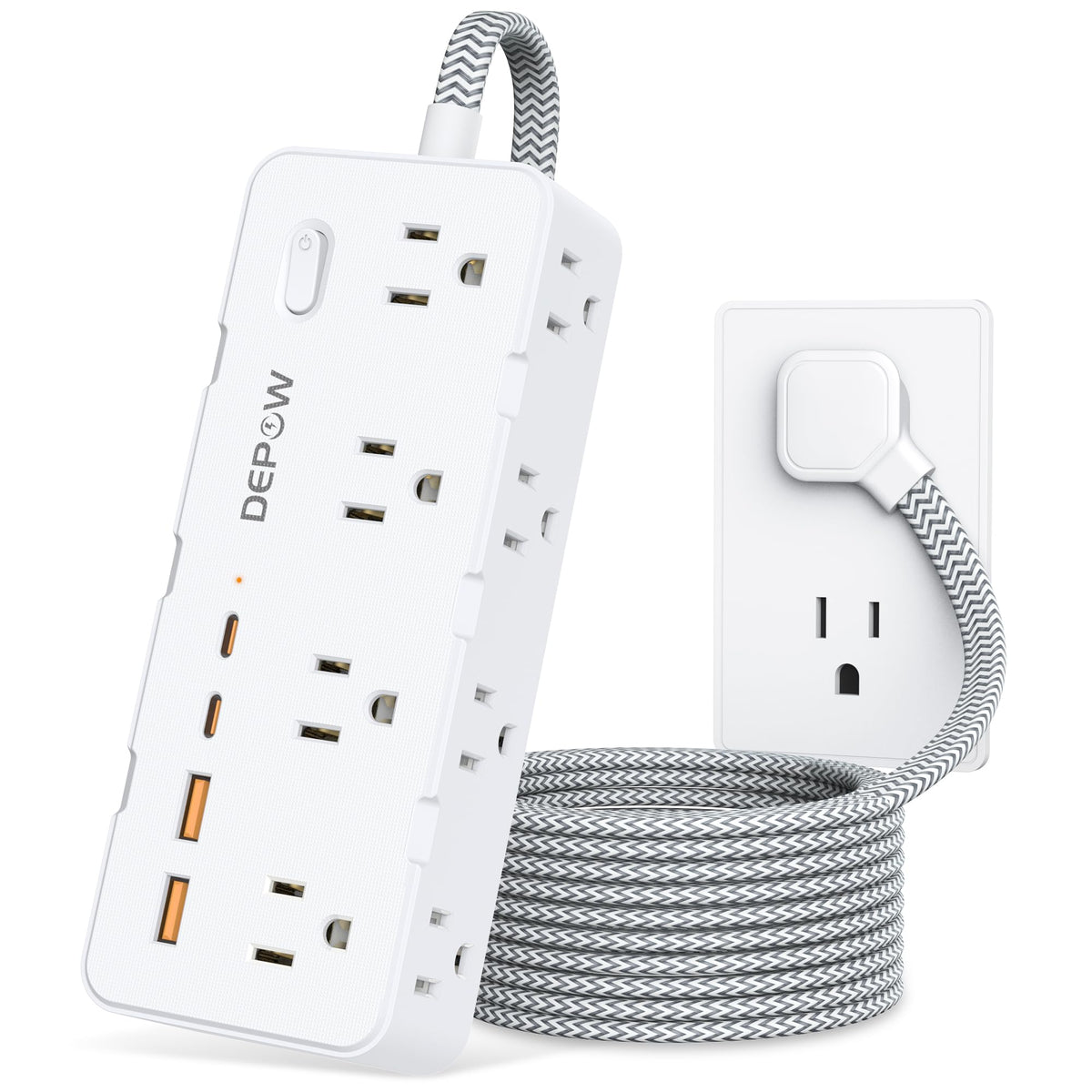 Depow Power Bar Surge Protector with 5 ft Braided Flat Extension Cord