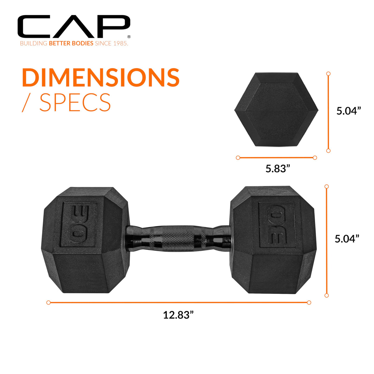 CAP Barbell 30 LB Coated Hex Dumbbell Pair, Black Handle
