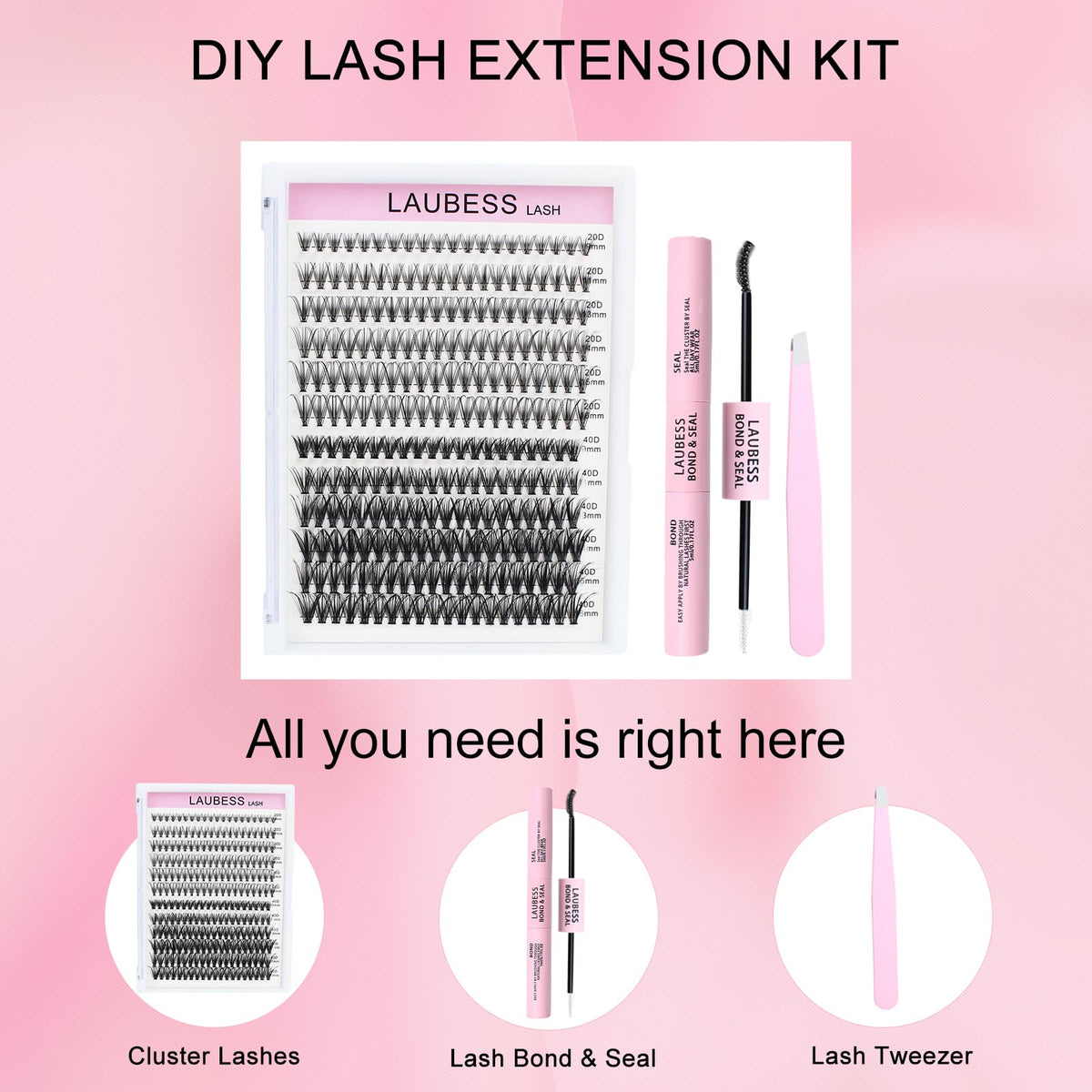 20D+40D DIY Lash Extension Kit with Bond, Seal & Tweezers