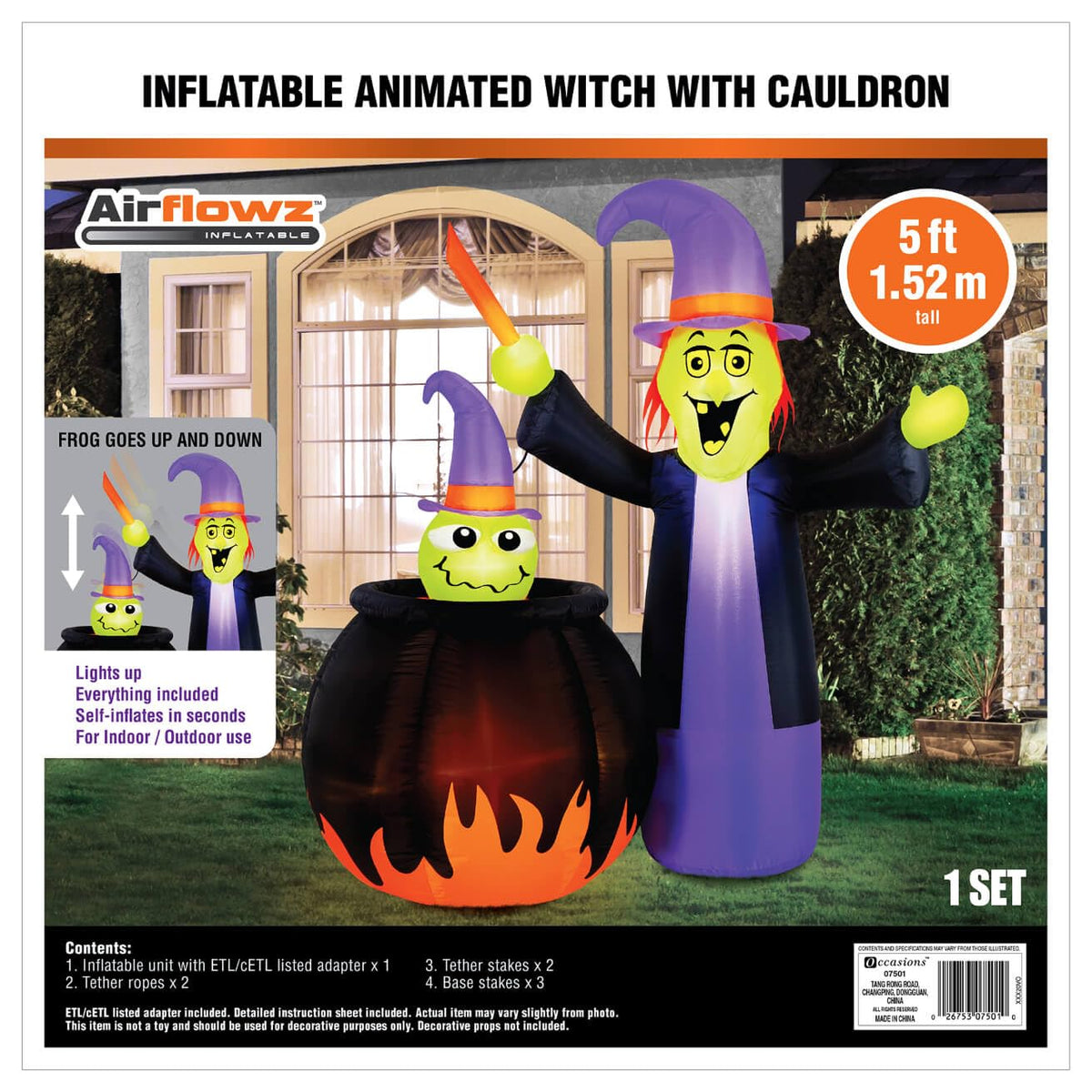 Occasions 5 Foot Inflatable Animated Witch with Cauldron