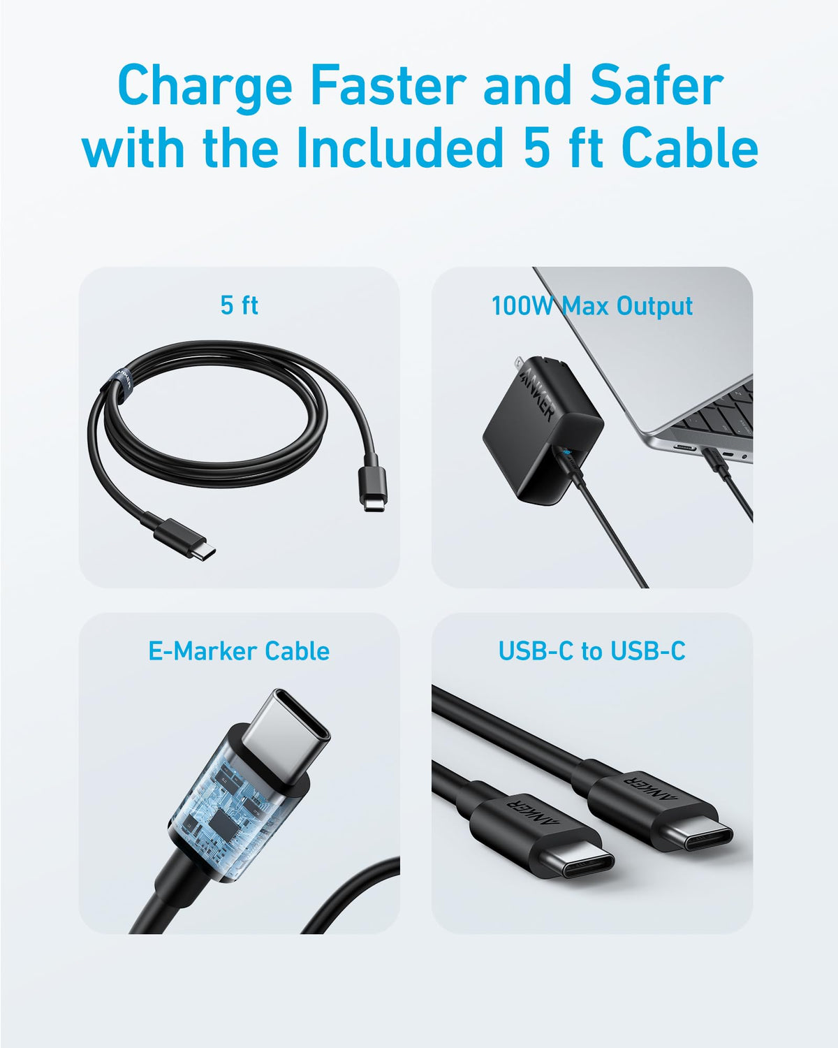 Anker 100W Foldable USB C MacBook Charger with 5FT Cable