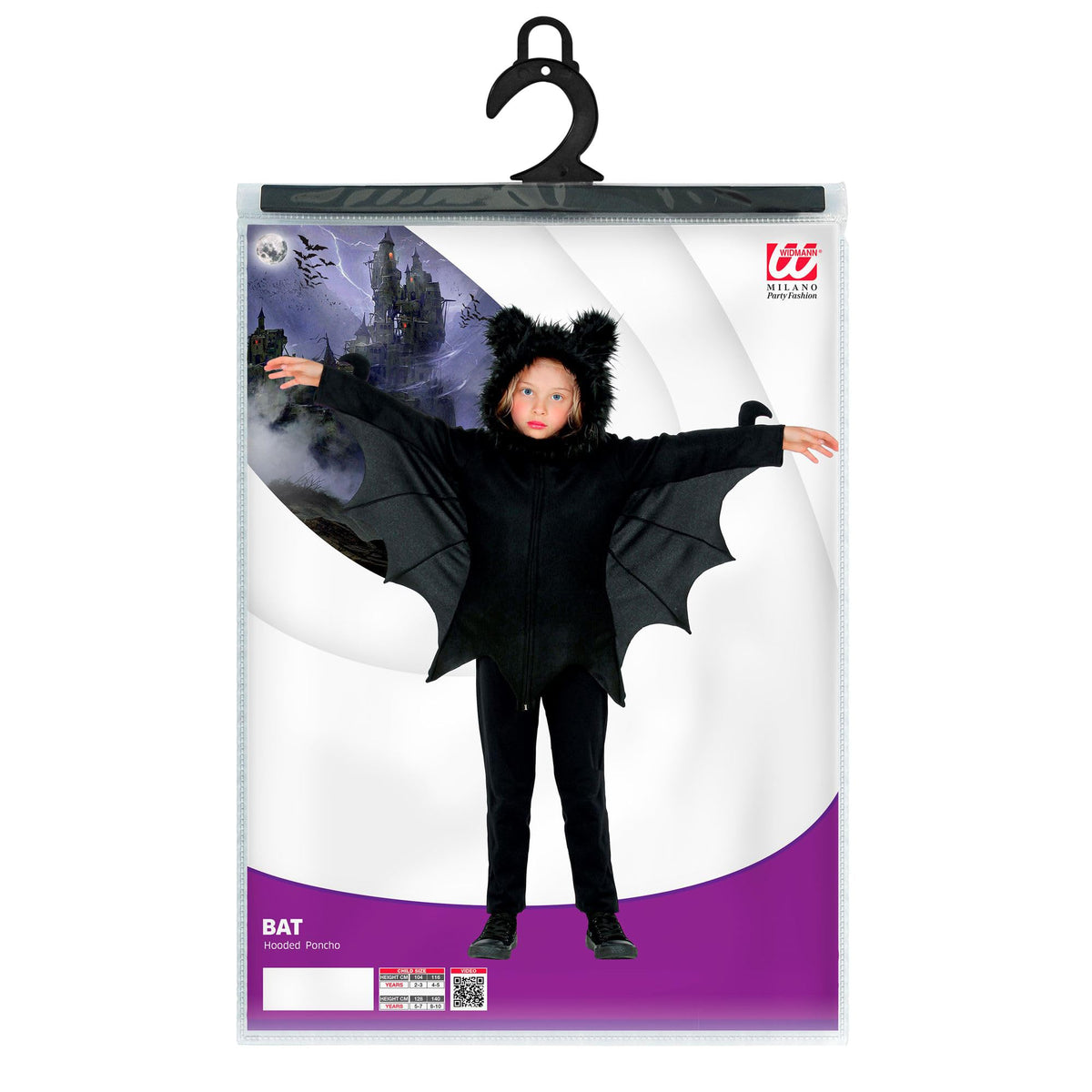 Widmann Kids' Halloween Bat Costume, Black, 140 cm