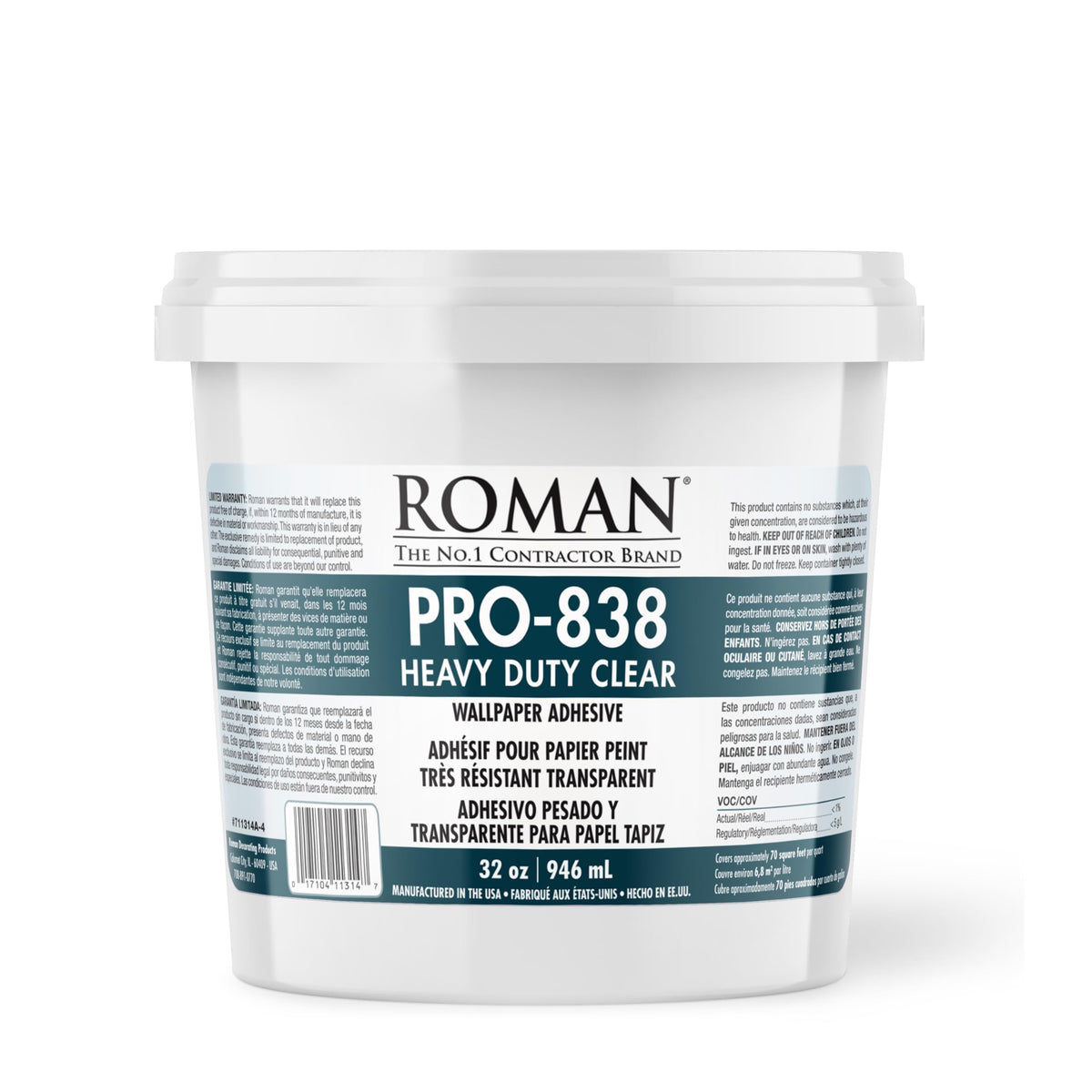 Roman Products Heavy Duty Wallpaper Adhesive, PRO-838, 32 oz, 11314