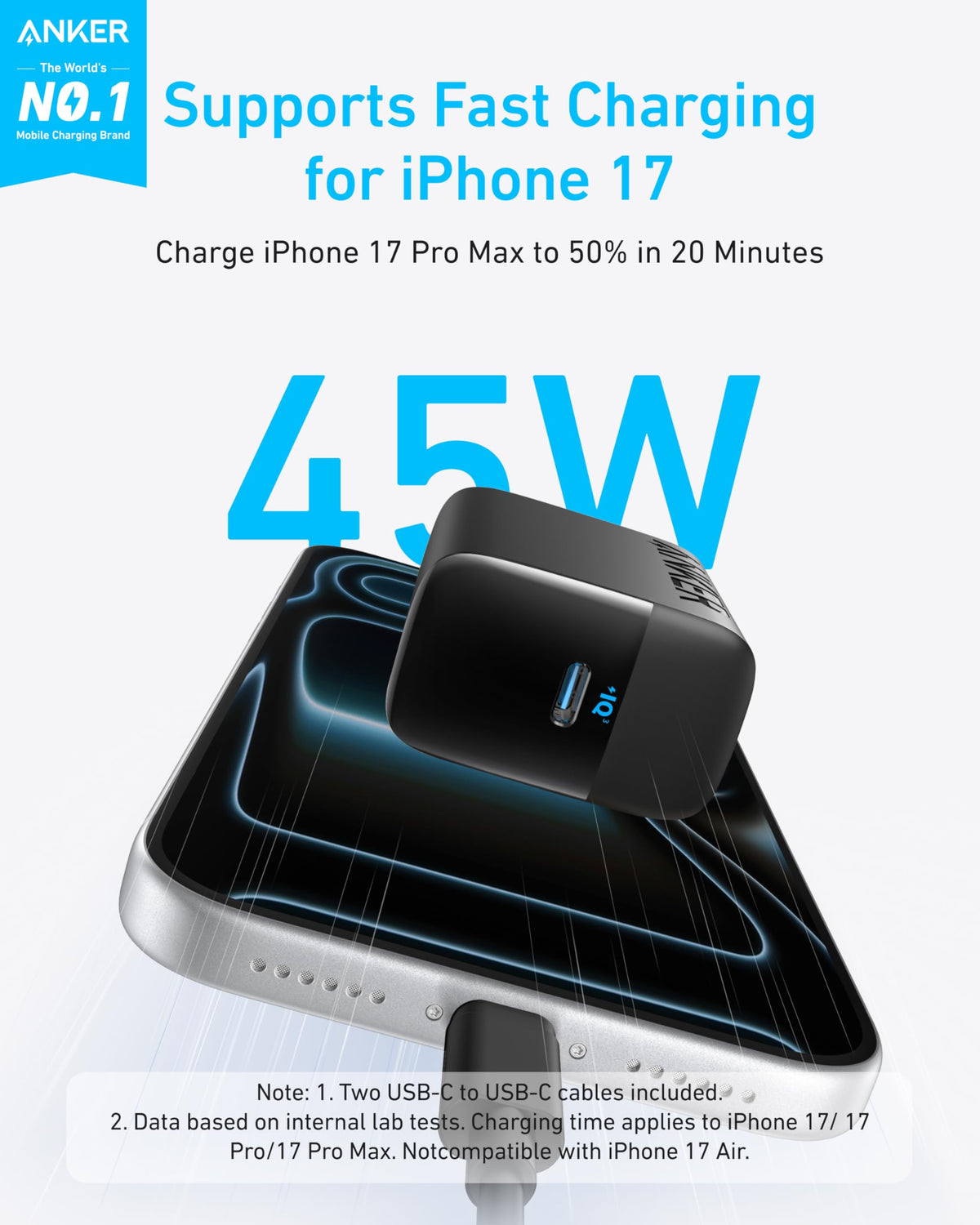 Anker 45W USB-C Charger with 5 ft Cable, 2-Pack
