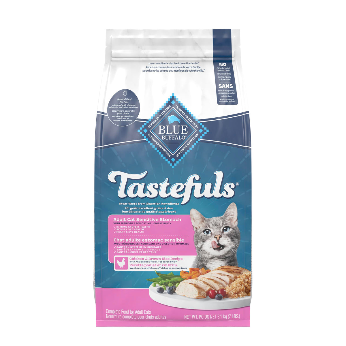 Blue Buffalo Tastefuls Sensitive Stomach Cat Food, Chicken, 3.1kg