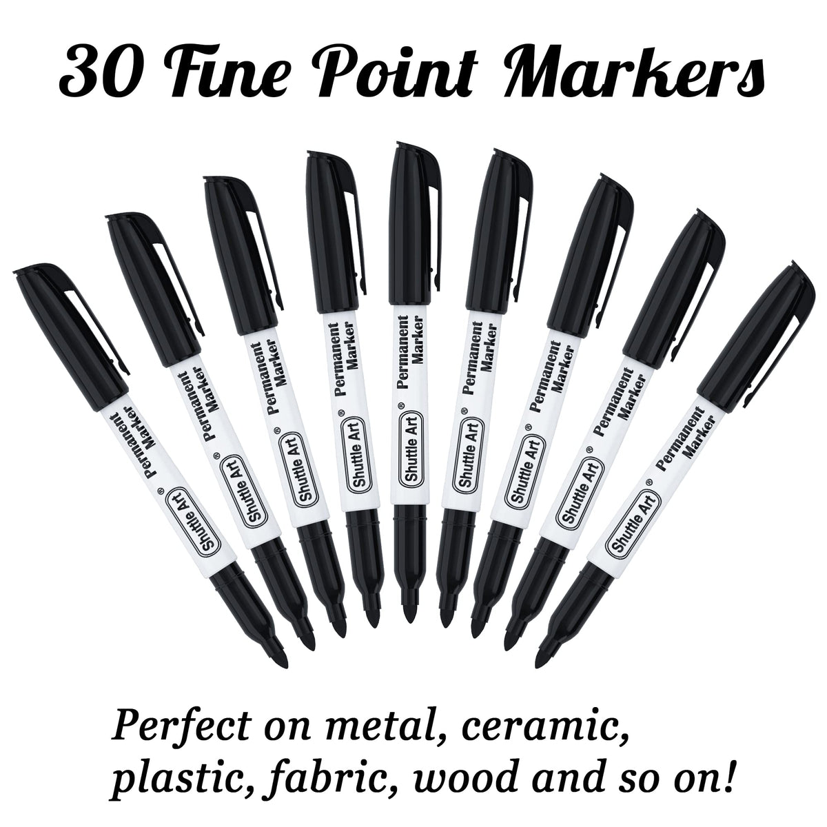 Shuttle Art Fine Point Permanent Markers, Black (30 Pack)
