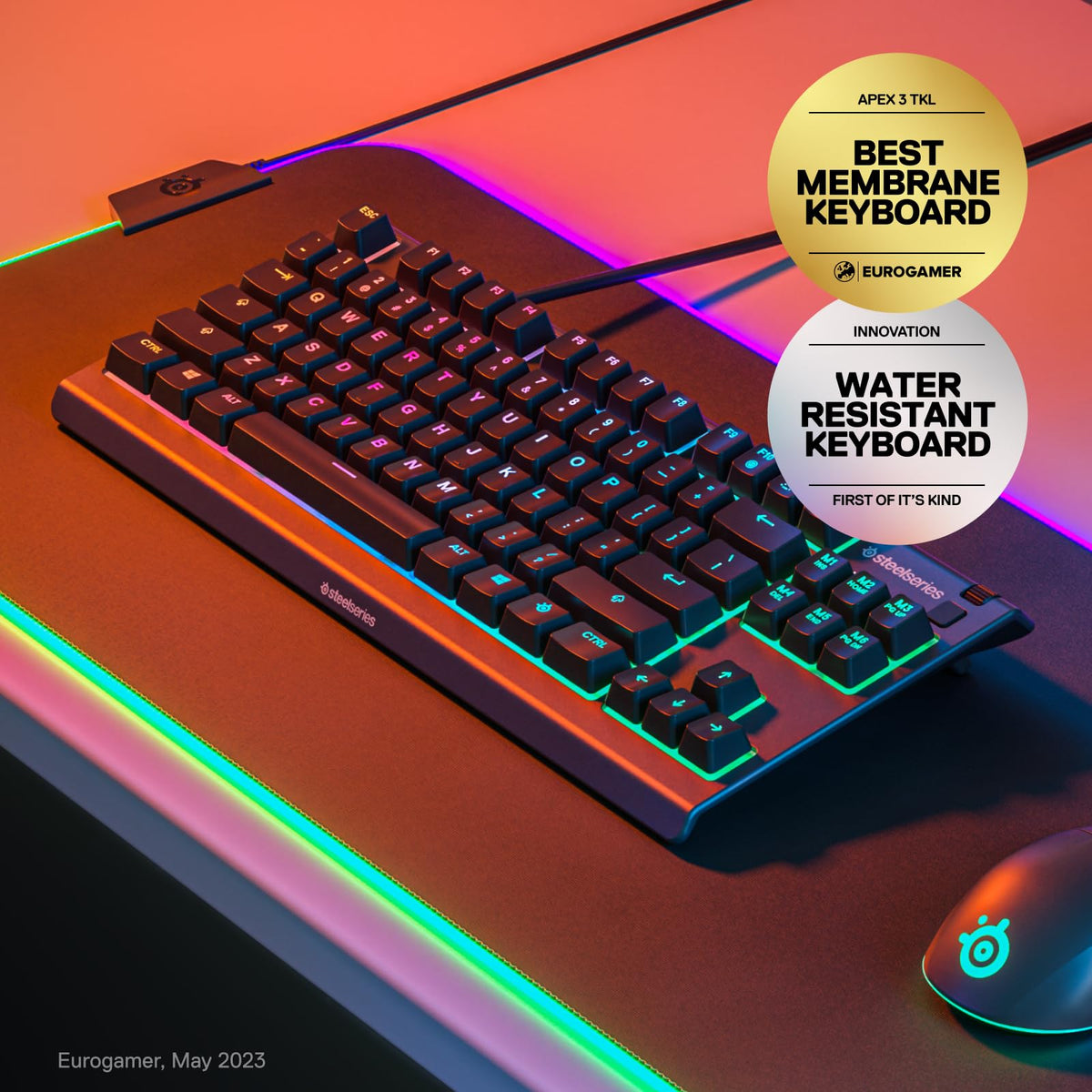 SteelSeries Apex 3 TKL RGB Gaming Keyboard, 8-Zone, Black